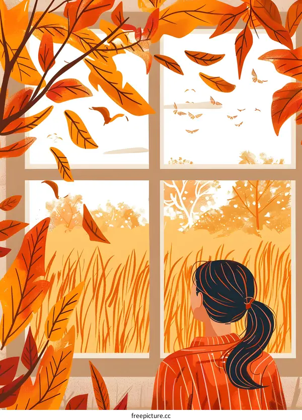Autumn Leaves Falling from a Window