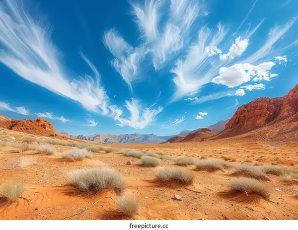 Red Rock Desert Landscape with Cirrus Clouds