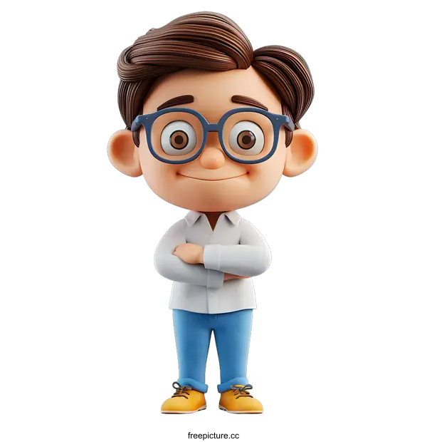 [Transparent Background PNG]Confident Boy with Glasses