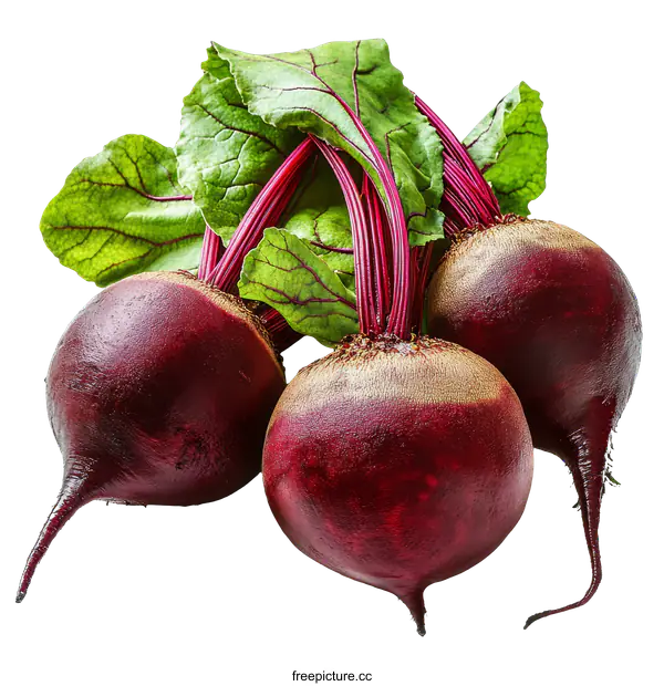 [Transparent Background PNG]Fresh Red Beets with Green Leaves Close Up