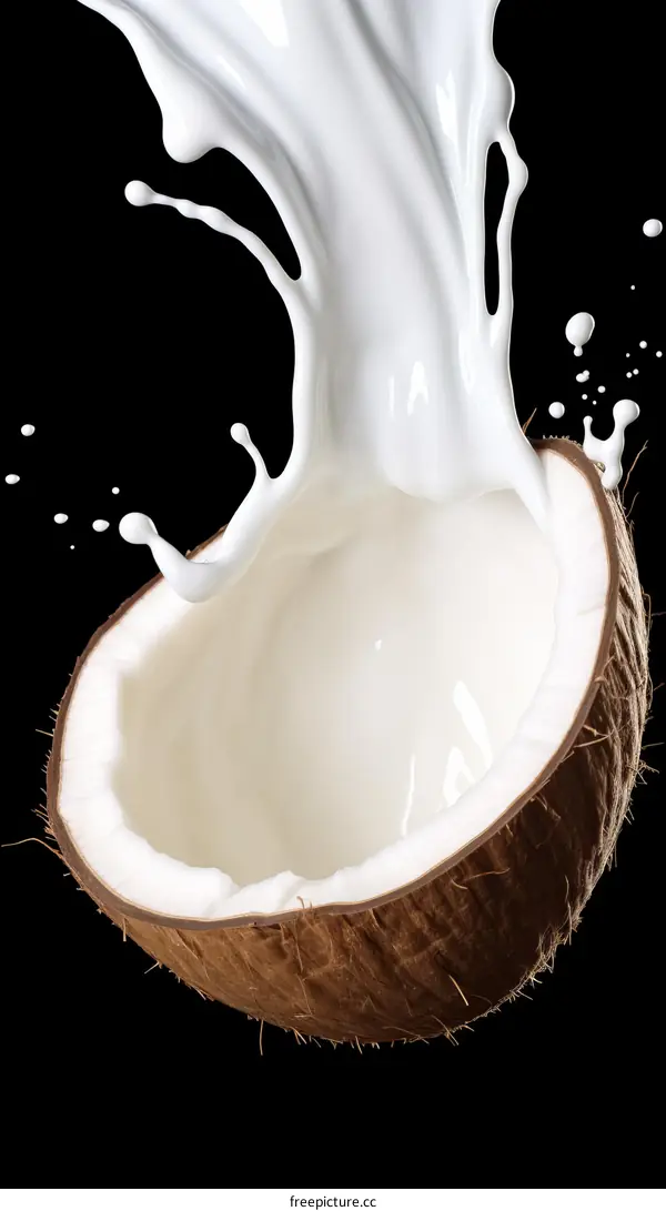 Coconut Milk Splashing from a Coconut