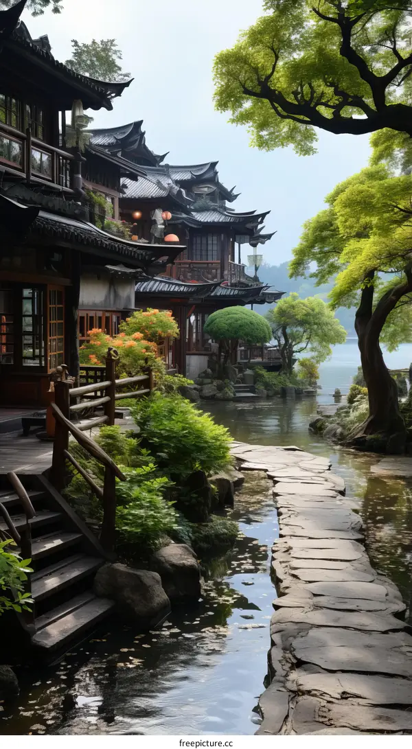 chinese traditional architecture near water