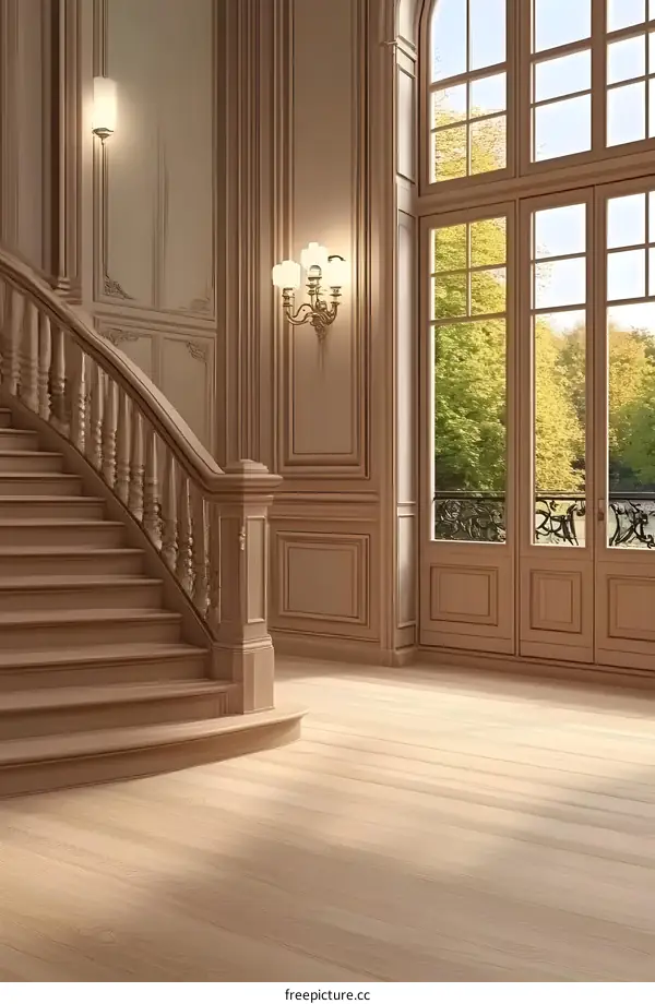 Elegant Wooden Staircase in a Luxurious Home Interior
