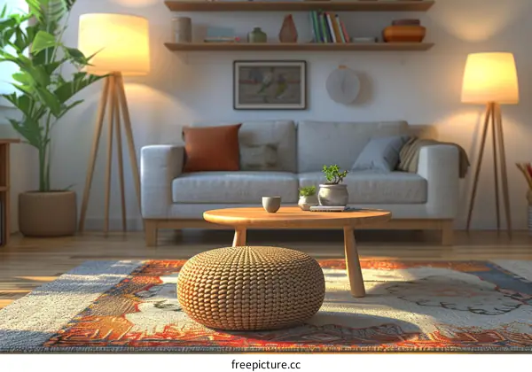 Warm and inviting living room with soft furnishings and natural light