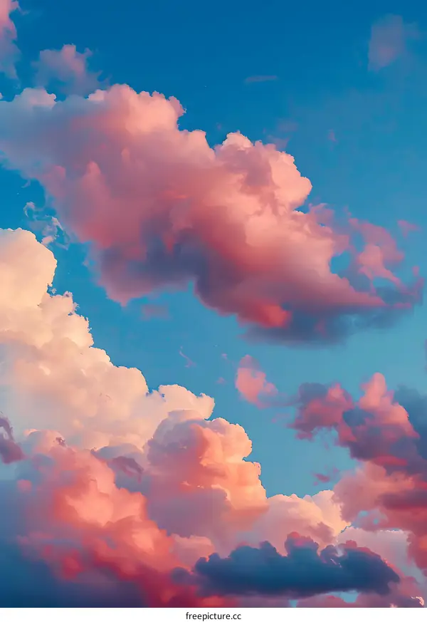 Pink and Blue Sky with Fluffy Clouds