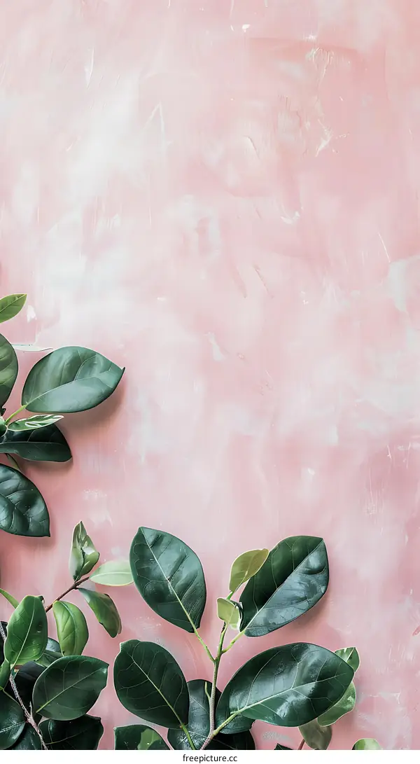 Green Leaves on Pink Background