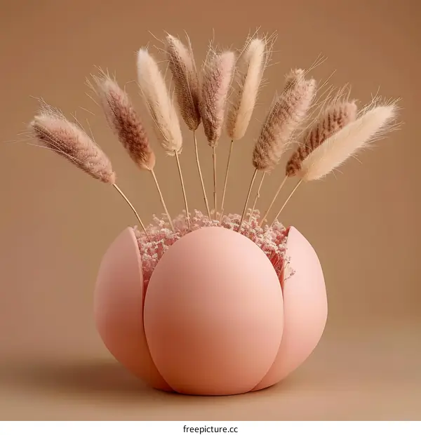 Pink Flower Vase with Dried Flowers