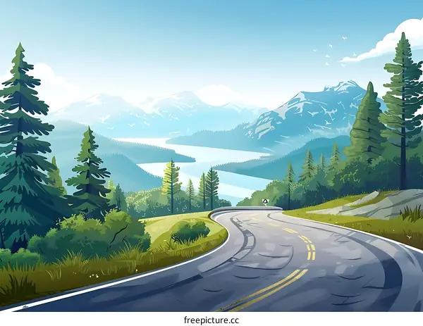 Mountain Road Landscape Illustration