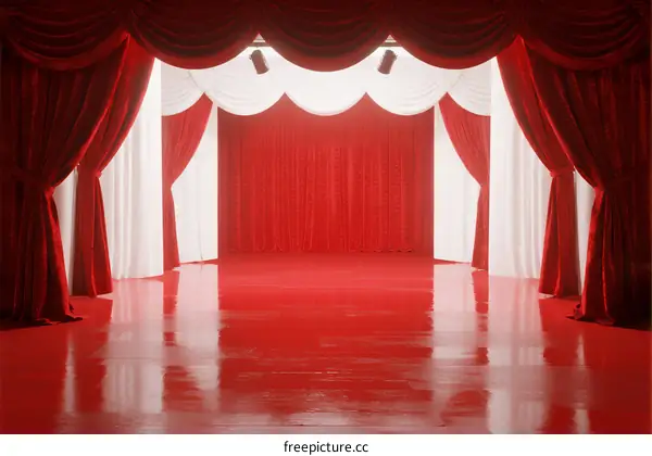 Red Curtains on Stage with White Decorations for Performance