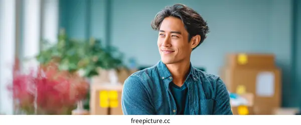 Smiling Asian Man in a Casual Outfit