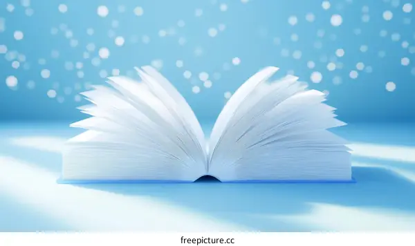 Open Book with Light Blue Cover and Blurry Light