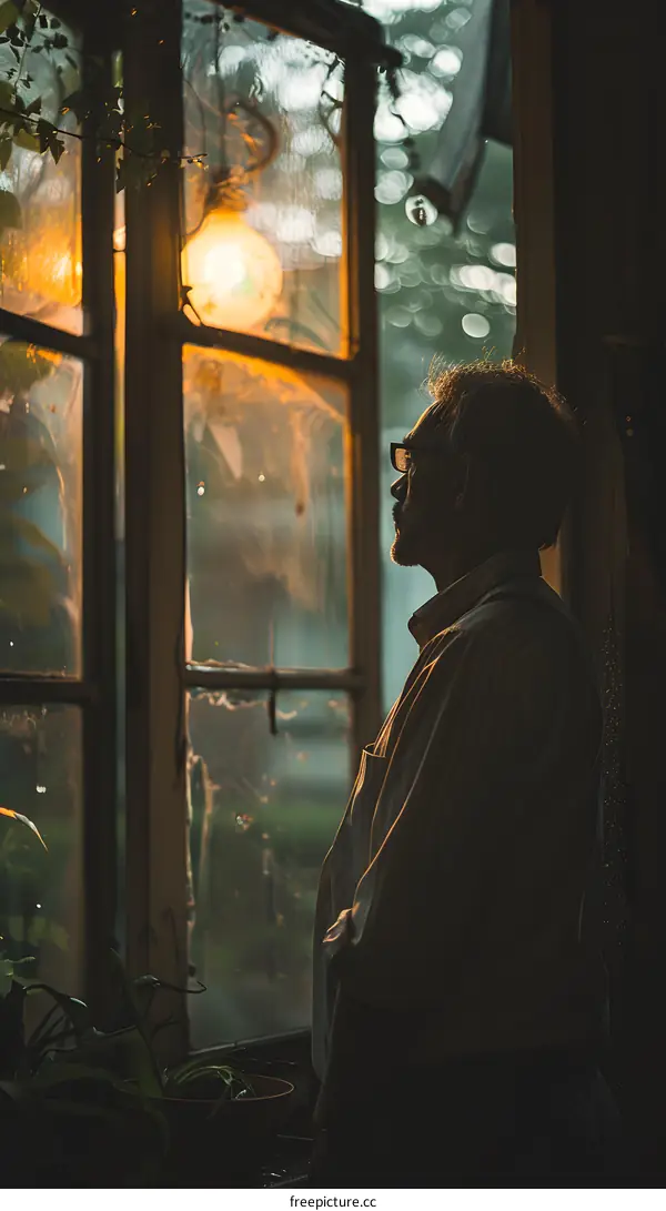 Man looking out the window