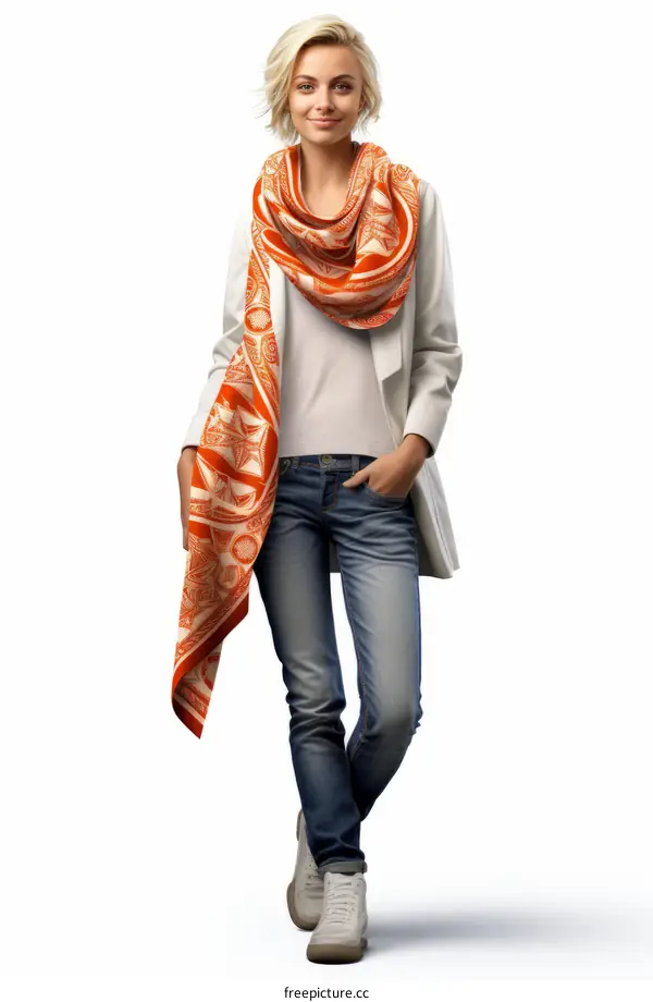 Fashion model with orange scarf