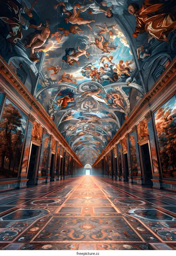 Beautiful Hallway With Paintings on The Ceiling