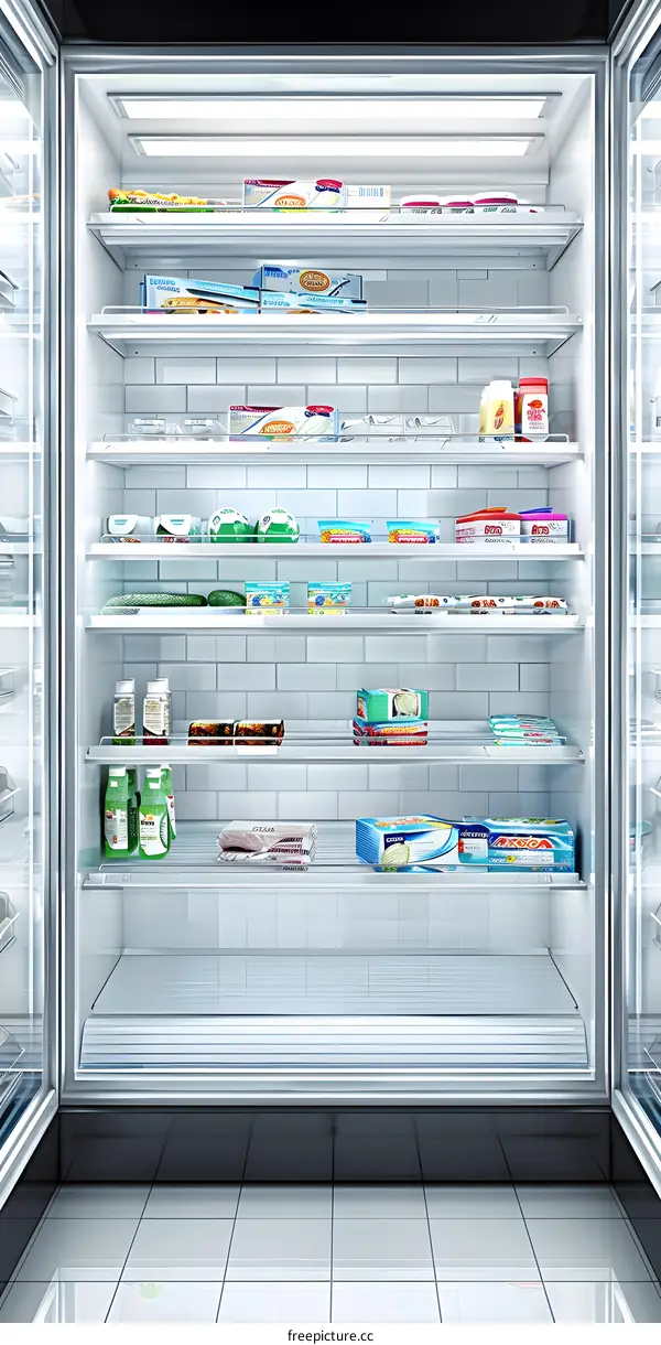 Refrigerator Shelves Full of Food and Drinks