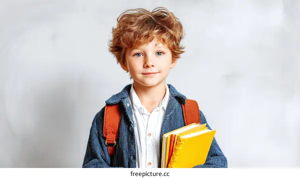 Schoolboy with Books Ready for Education