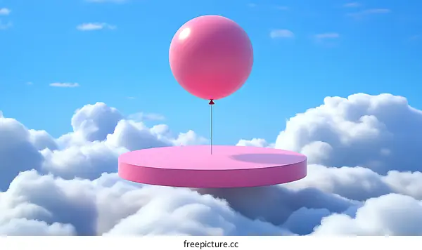 Pink Balloon Floating Above Cloud Platform