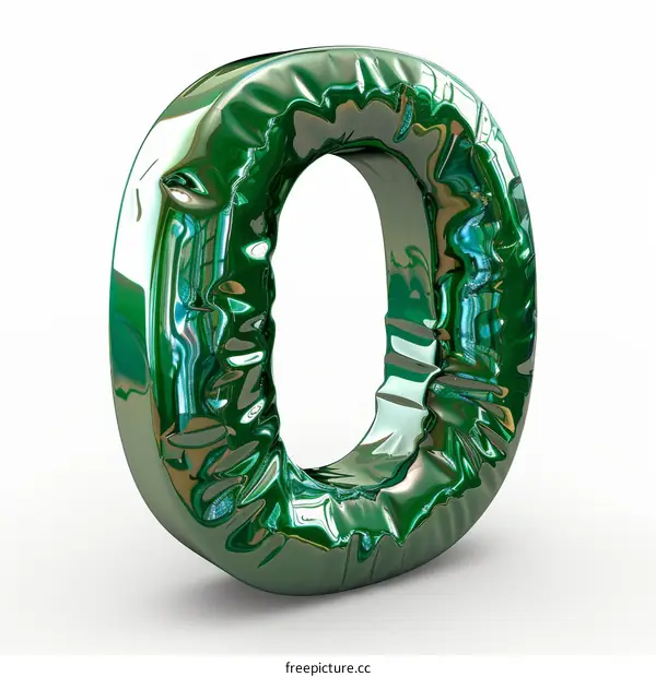 A 3D rendering of a shiny green number 0