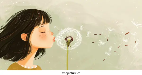 Little girl blowing dandelion seeds
