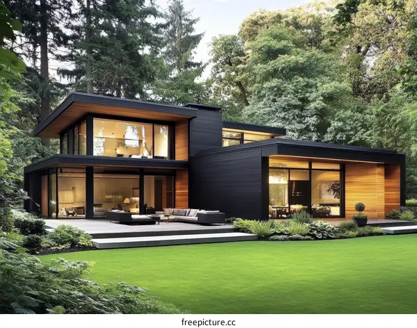 Modern House Exterior Design with Lush Landscaping