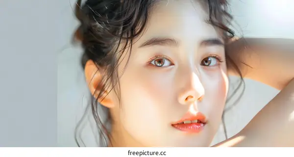 Close Up Portrait of Young Asian Woman with Natural Makeup