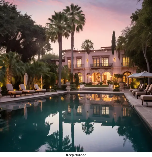 A beautiful Mediterranean-style villa with a pool