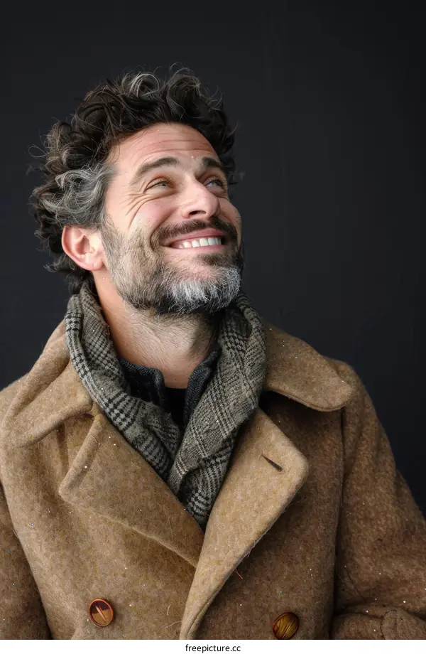 Happy Man Wearing a Beige Trench Coat