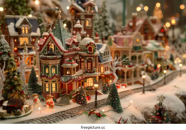 Christmas Village with Model Trains and Houses