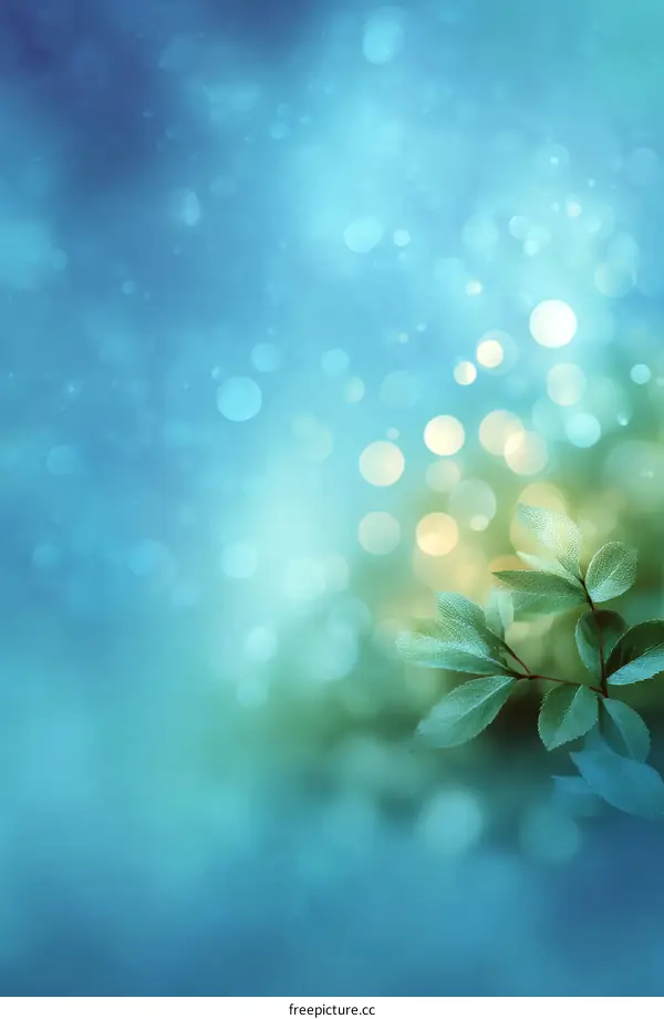 Soft Blue Background with Delicate Leaves and Bokeh