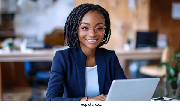 African Business Woman Working on Laptop