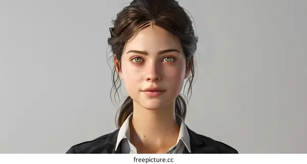 Woman with green eyes and freckles looking at the camera