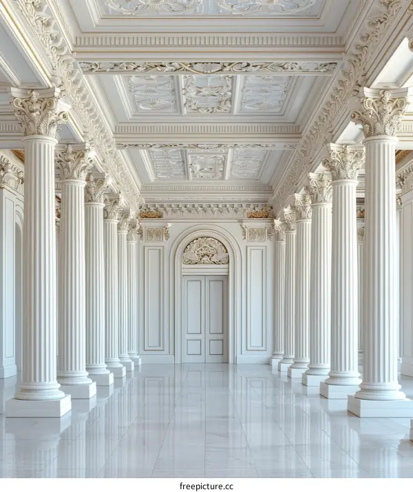 Elegant White Columned Hallway Interior Design