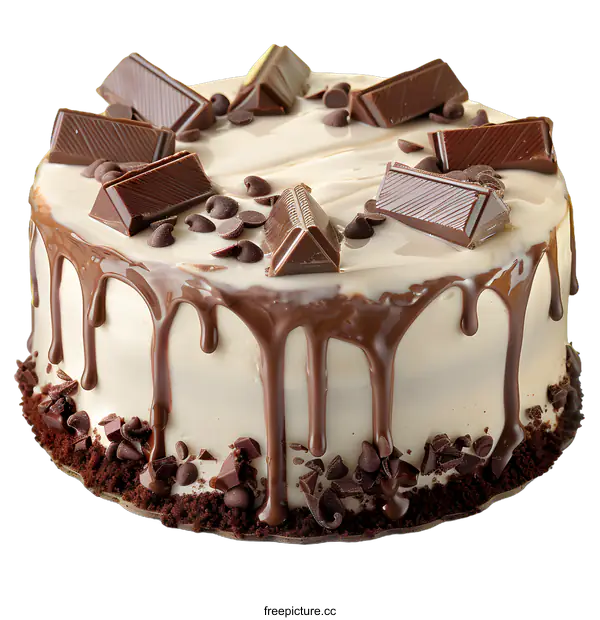 [Transparent Background PNG]Delicious chocolate cake decorated with chocolate chips