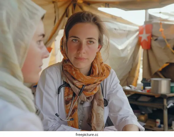 Portrait of a female doctor wearing a hijab and a stethoscope around her neck