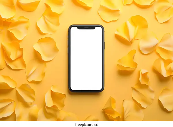 Smartphone Mockup with Yellow Rose Petals