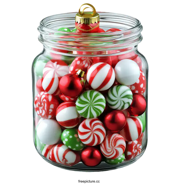 [Transparent Background PNG]Christmas Ornaments in a Glass Jar