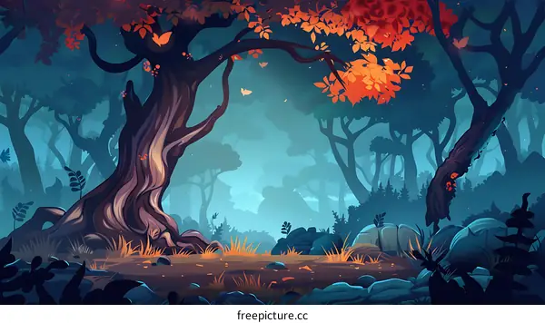 Mystical Forest With Orange Leaves