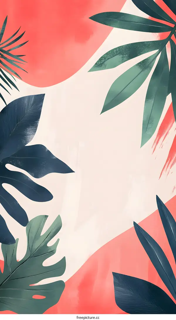 Minimalist Tropical Leaves Watercolor Illustration