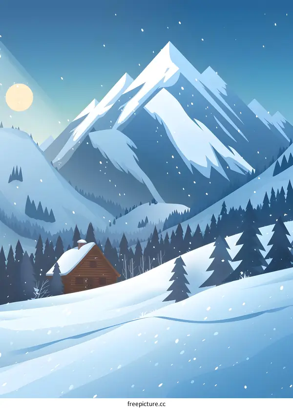 Winter Cabin Landscape Illustration