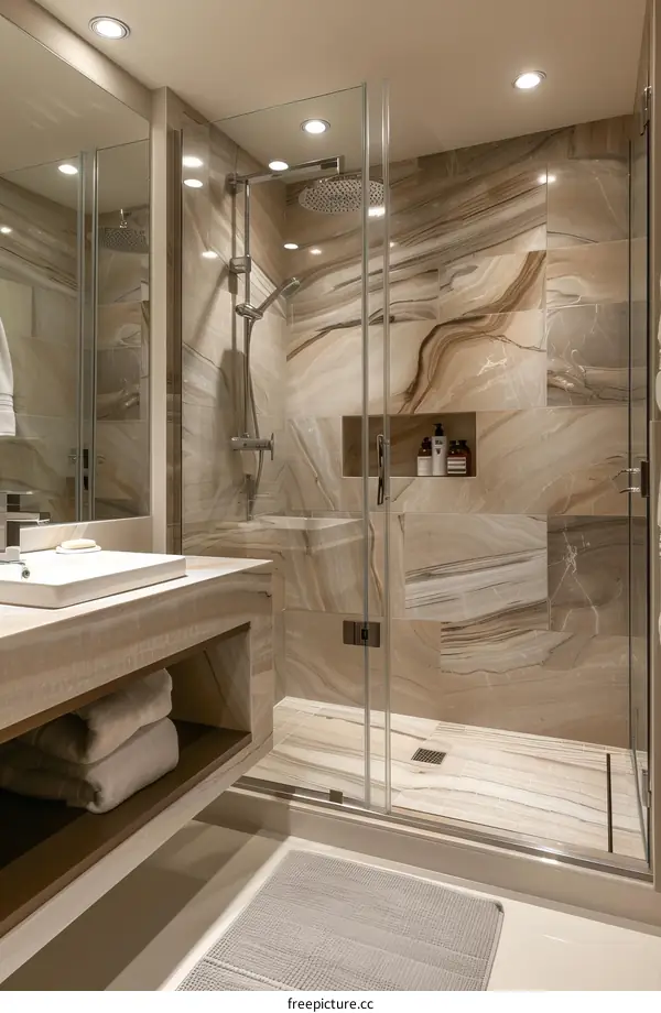 Modern Luxury Bathroom Shower Area with Stone Tiles