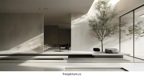 Minimalist Interior Design with White Walls and a Tree