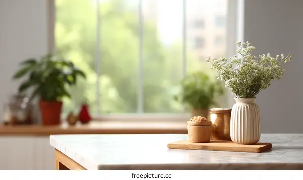 Rustic Kitchen Countertop Display with Flowers and Decor