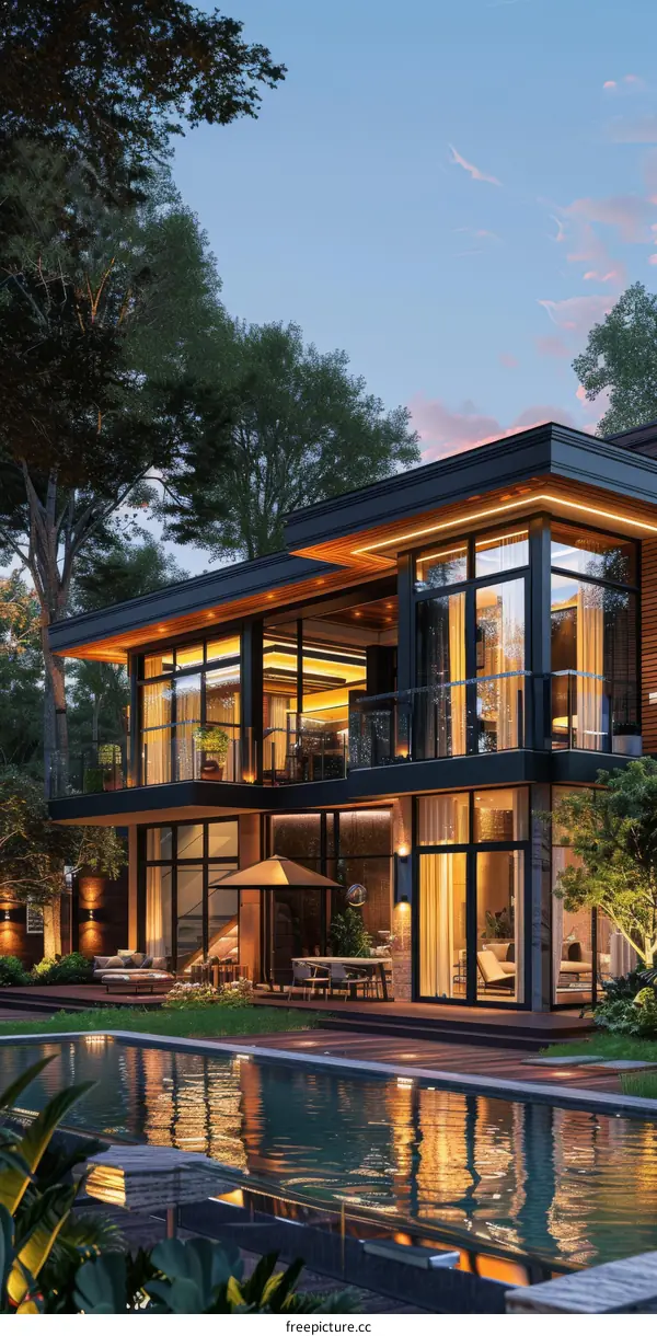 Modern Luxury Home Exterior Evening View