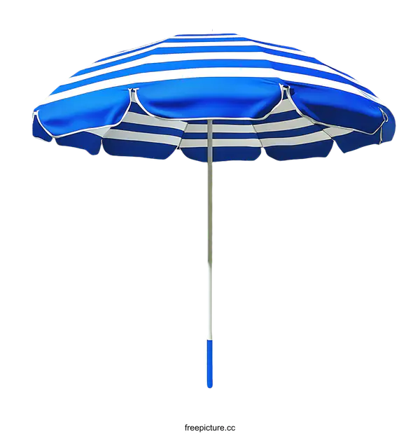 [Transparent Background PNG]Blue and White Striped Beach Umbrella