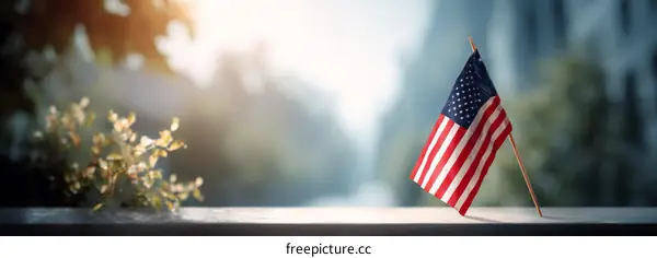 American Flag on a Wooden Stick