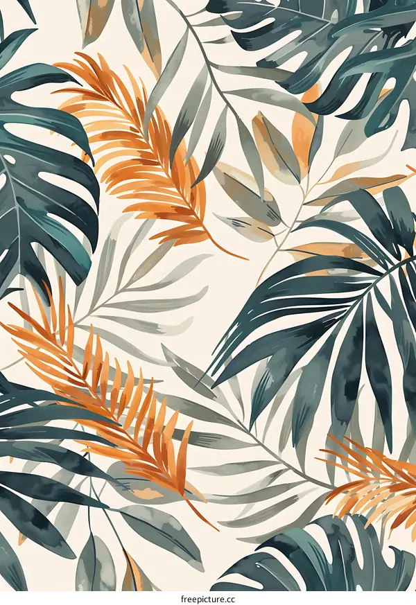 Tropical Watercolor Leaves Seamless Pattern
