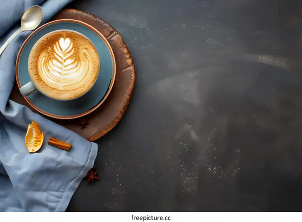 Top View of a Cup of Latte with Latte Art