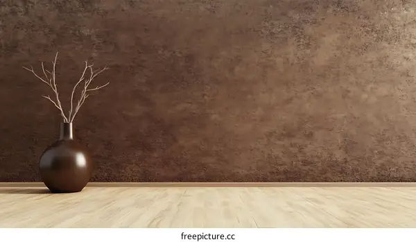 Empty Room with Brown Textured Wall and Vase