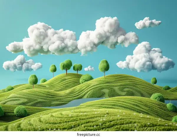 Fluffy Clouds over Green Hills