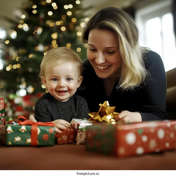 Christmas Celebration with Mother and Child